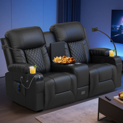 Home Theater Loveseat Recliner with Storage, USB Charging, and Cup Holders