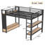 Grand cadre de lit mezzanine avec garde-robe, lit mezzanine en métal avec tablettes de rangement et panneau perforé, noir-137474242