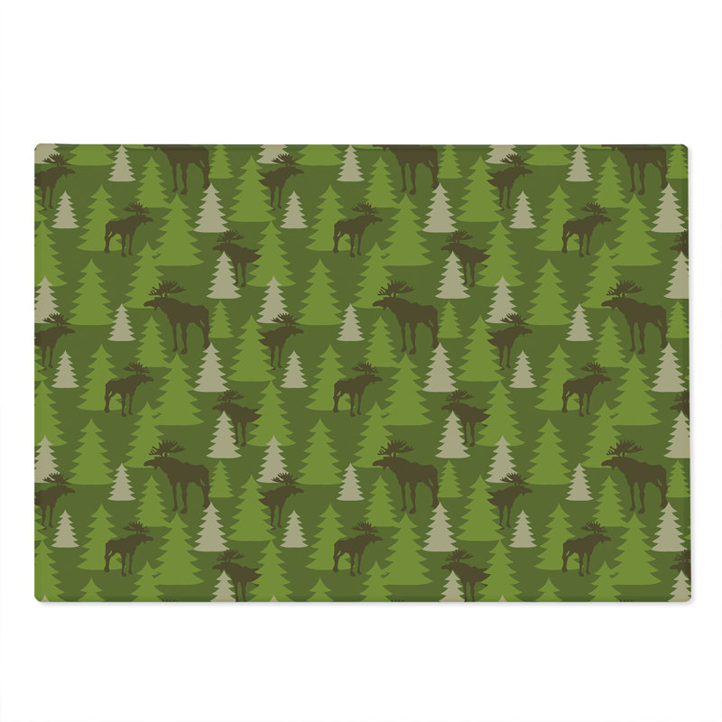 Ambesonne Deer Cutting Board Large Size Forest Creatures Moose Green Tan Brown