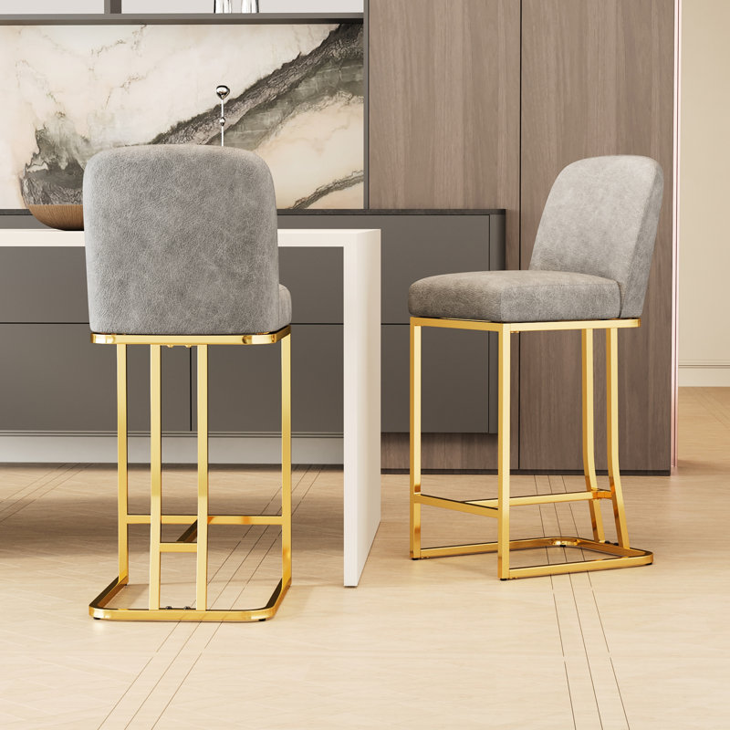 2pcs 360° Rotating Bar Chairs, Grey+gold Appearance, Comfortable Padding, Build, Suitable For Bars, Restaurants, Kitchen Counters, Offices, Quick Installation Swivel Chairs Of 2, Stylish Adornment,
