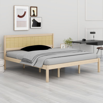 Modern Platform Bed Frame with Headboard, Wood Slats, No Box Spring Needed