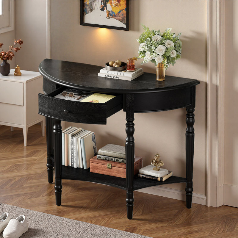Console Farmhouse avec un tiroir et une tablette de rangement, Noir