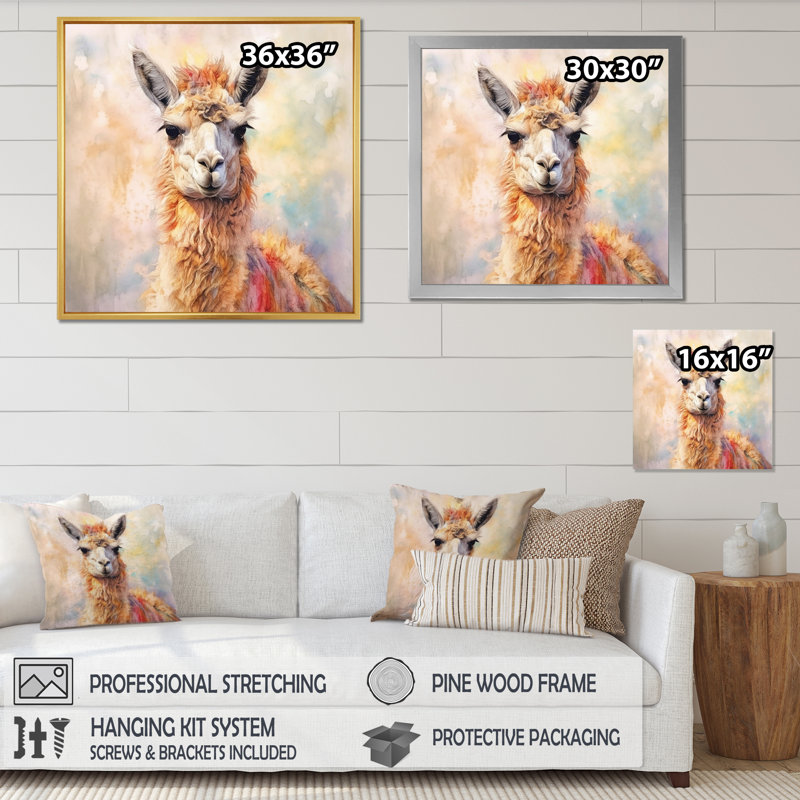 Llama Harmony I - Animals Canvas Print, 30" H x 30" W x 1" D, Silver Single Picture Framed