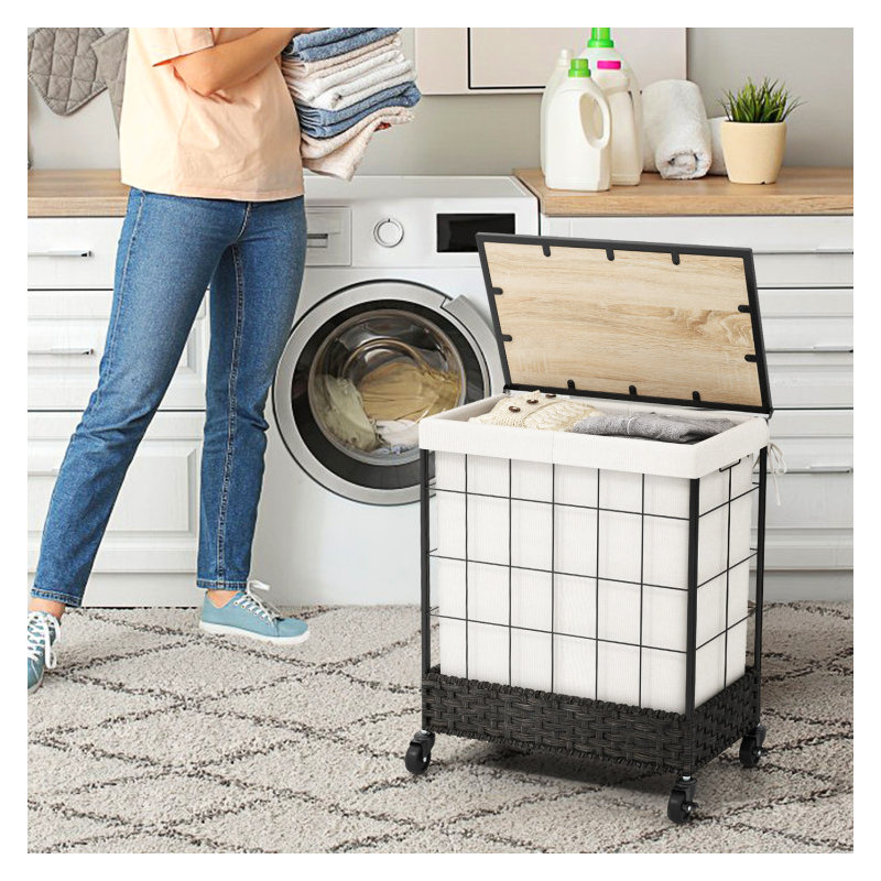 Metal Rolling Laundry Hamper with Handles