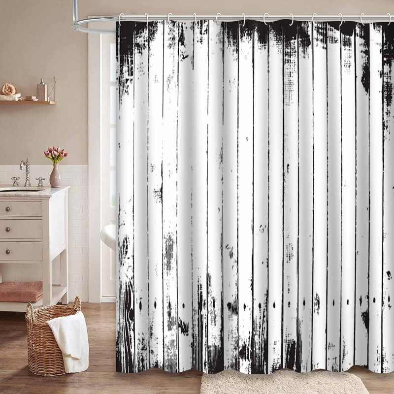 Rideau de douche imperméable en bois rétro avec 12 crochets RusticWood, L 72 po x l 78 po
