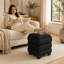 Repose-pieds carré avec rangement en lin et plateau en bois réversible, tabouret d'appoint cube noir-1225039222