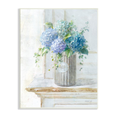 " Blue Hydrangea Bouquet Country Milk Tin Floral Painting " by Danhui Nai
