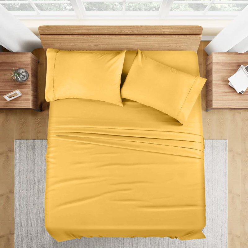 Ensemble de draps 100 % coton à fibres longues haut de gamme Milano à contexture de 1000 fils, Doré