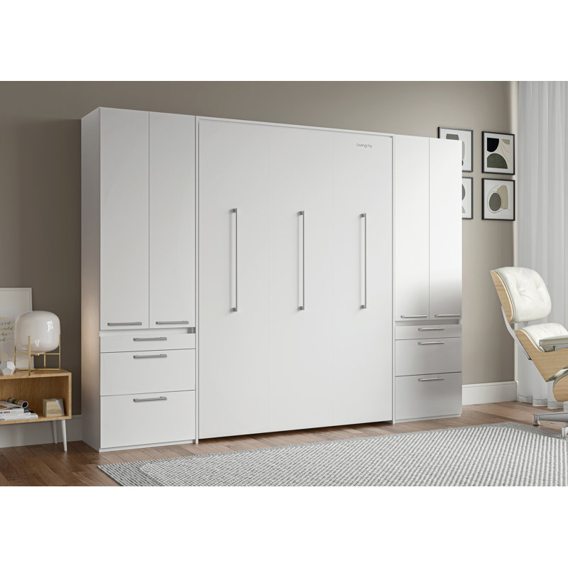 Lover Murphy Bed with Double Storage Units, Full, White