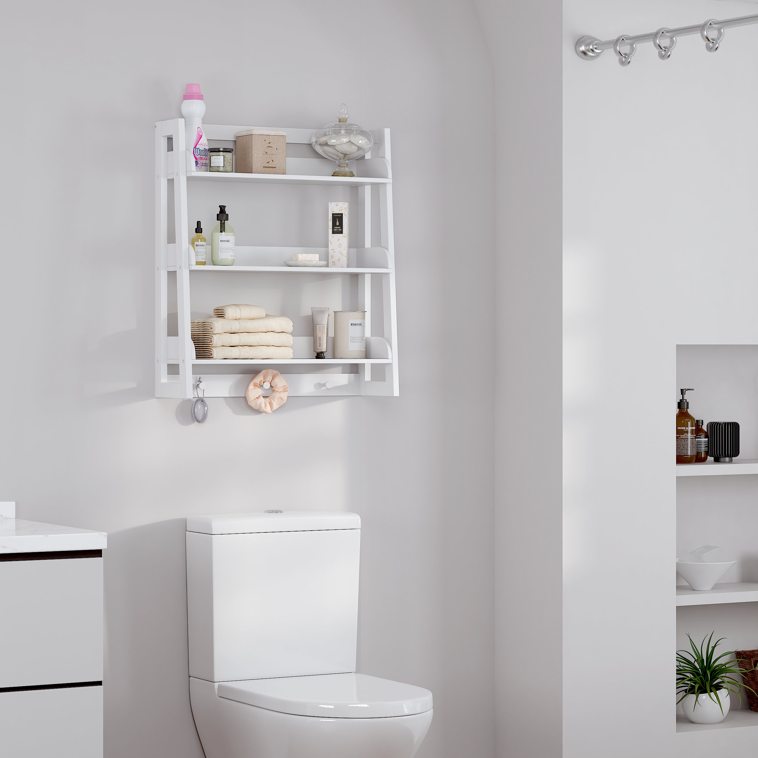Dyiom 26.7 in. W 64.1 in. H x 9.8 in. D 3 Alloy, Rectangular, Shelves  Bathroom, with Hanging Rod, Bathroom Rack, in White B08L3CJK4H - The Home  Depot