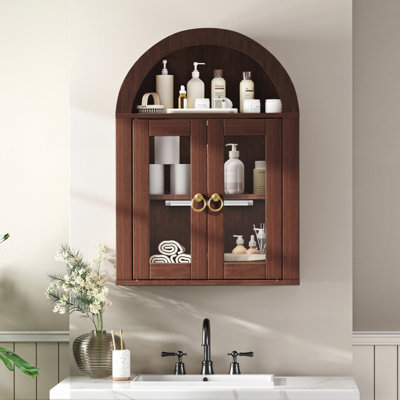 Armoire murale arquée avec portes en verre, tablettes réglables pour le rangement de la buanderie, de la salle de bain et de la cuisine
