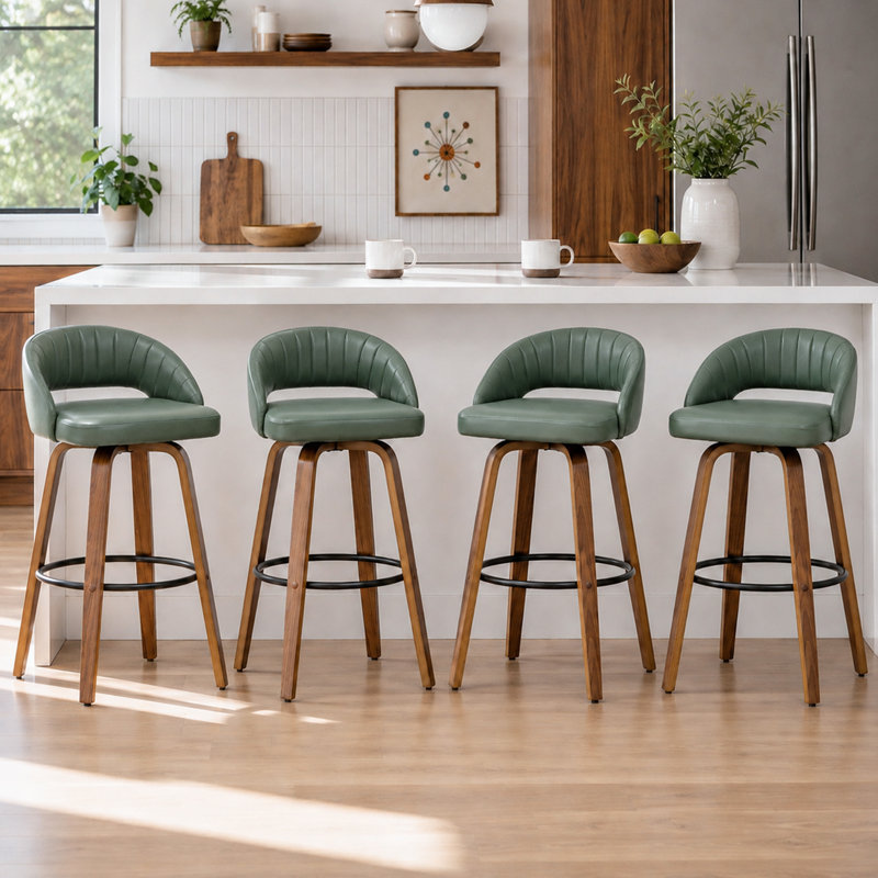 Tabourets de bar pivotants en simili cuir Lawrence, Vert, Tabouret de comptoir (siège d'une hauteur de 25,2