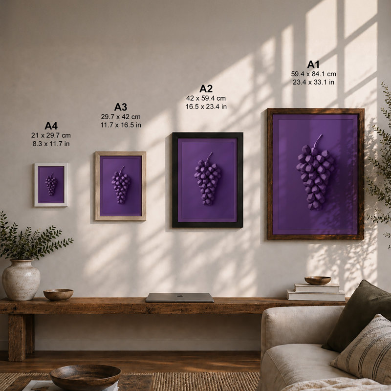 Purple Grapes Minimalist - Print, A1 - 84.1 x 59.4 cm, White