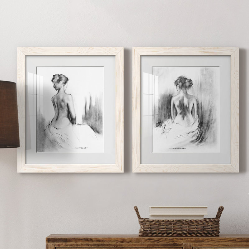 «Soft Silhouette I», ensemble de 2 reproductions d'art, H 20 po x l 17 po, Impression encadrée avec passe-partout, White