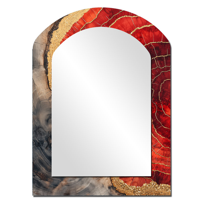 Cristaux de rubis et glissade sur bois Energy IV - miroir mural asymétrique unique, 34 po x 25 po