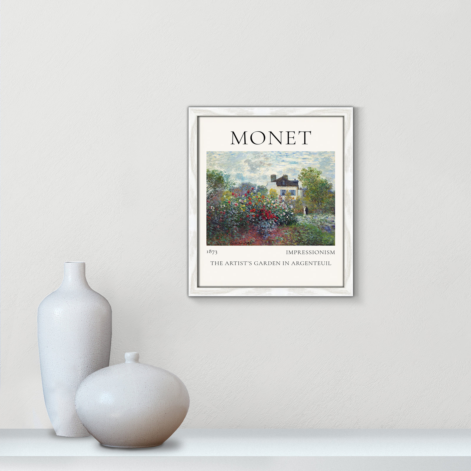 Artists Garden in Argenteuil Print by Claude Monet, No, White Single Picture Frame, 15" H x 13" W x 0.75" D