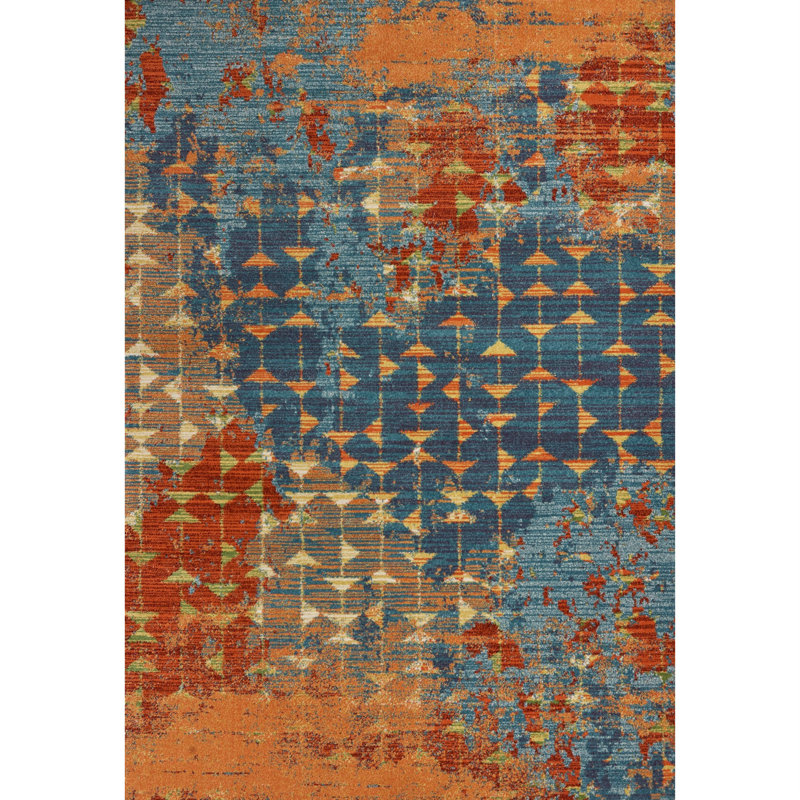 Tapis Leon Leon, Rectangle 3 pi 3 po x 4 pi 11 po, Bleu / corail