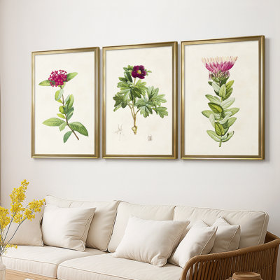 «Pretty Pink Botanicals II» - Toile tendue avec châssis sur mesure - 3 pièces