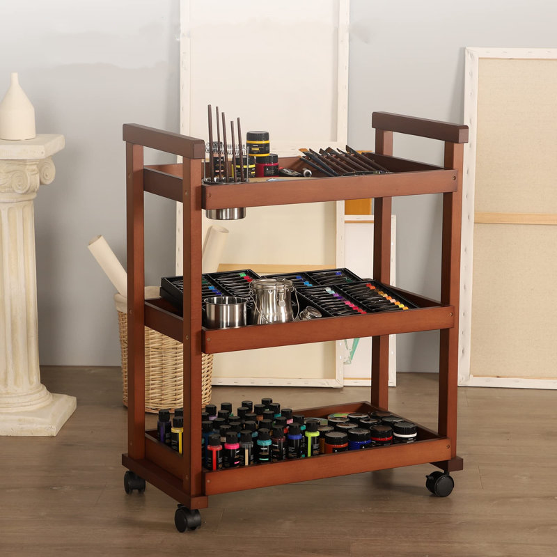Solid Beech Wood Rolling Utility Cart with Caster Wheels