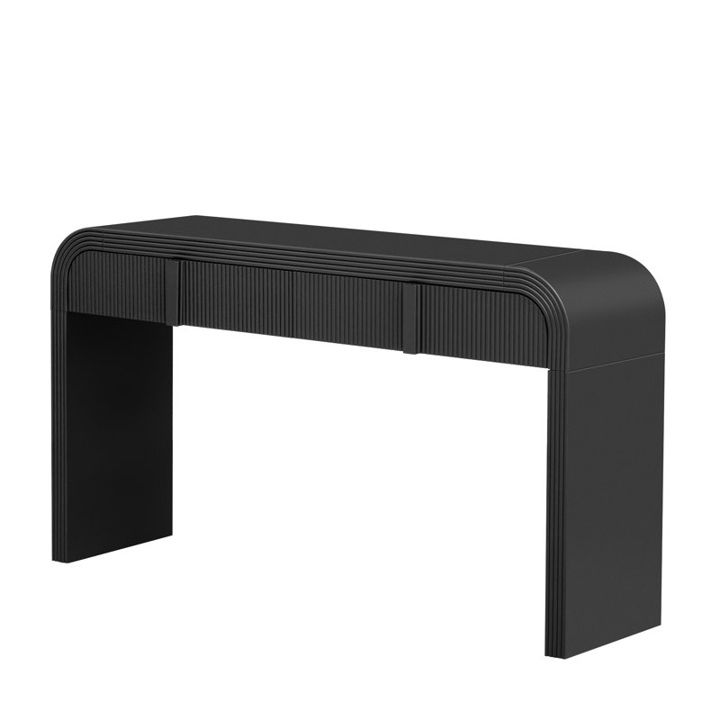 Modern Console Table with 2 Storage Drawers, Fluted Entryway Table with Rounded Silhouette for Hallway Living Room and Entryway (Black)