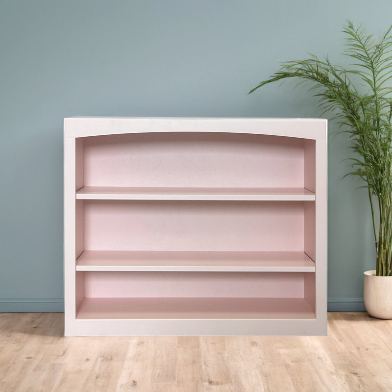 Ossy American Built Solid Wood Bookcase, Blush Pink, (3 Shelves) 30"H x 36"W x 12"D