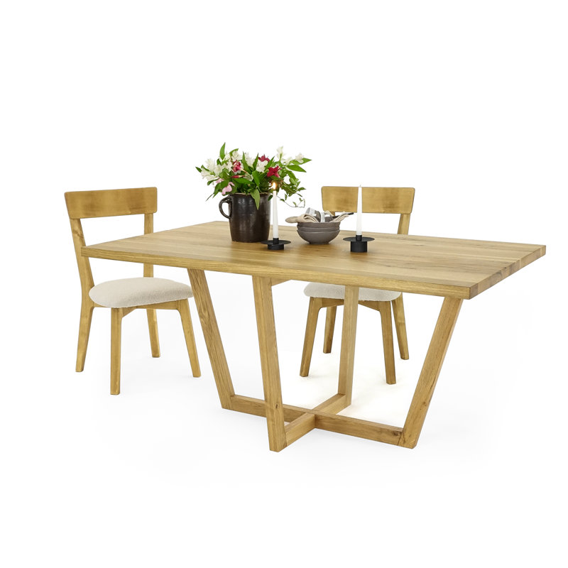Kamilah Oak Solid Wood Dining Table, Untreated Wood, 75cm H x 140cm L x 90cm W