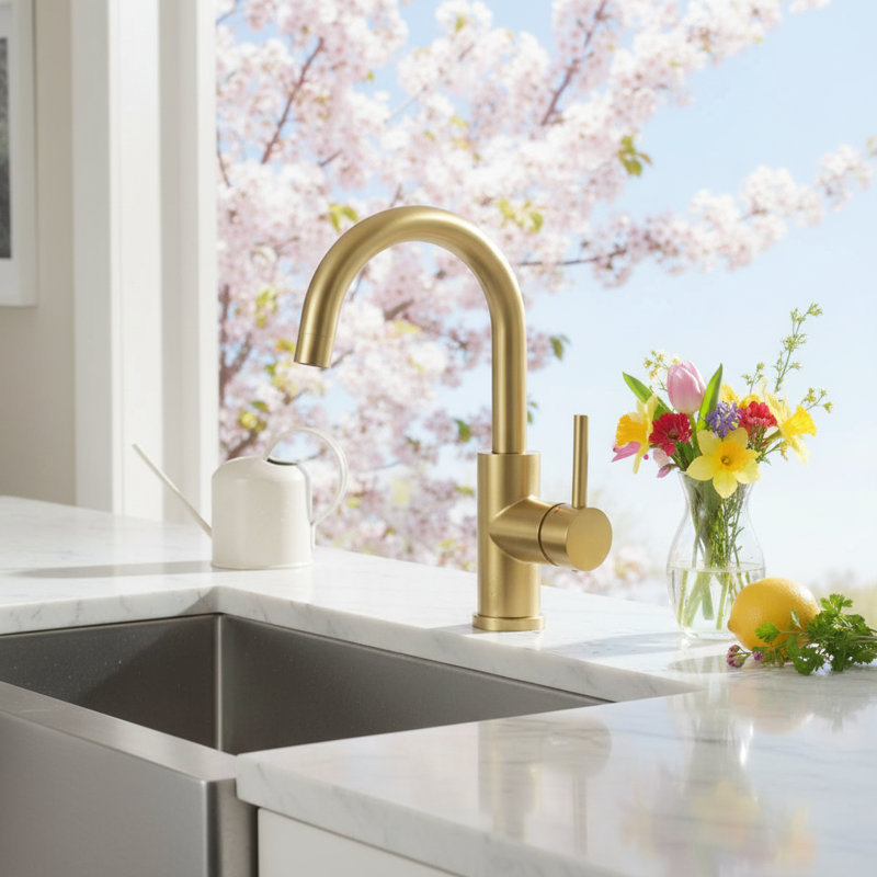 Single Hole Mini Utility Faucet, Stainless Steel Bar Sink Faucet for Bathroom Kitchen Outdoor Marine Farmhouse, Gold