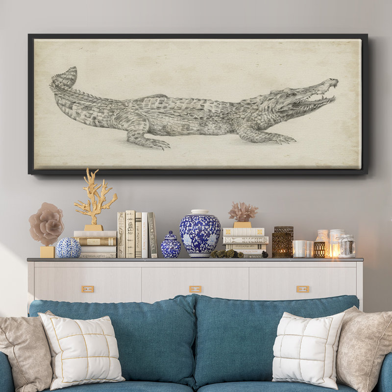 Croquis de crocodile - toile encadrée, H 20 po x l 50 po