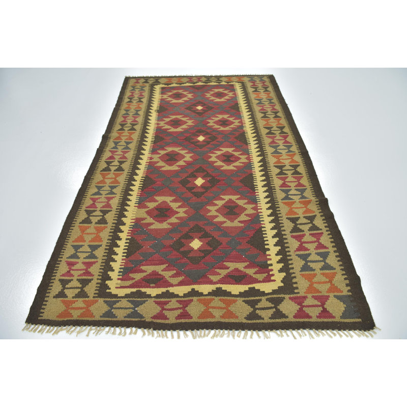 Tapis de zone en laine rouge/brune 5 pi x 8 pi 2 po one-of-kind à la main noué la Lorain