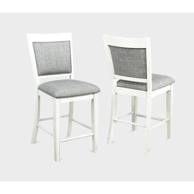 Dumbarton Style 2Pc Counter Height Chairs - White & Gray Linen Upholstery, Wooden Frame With Footrest For Dining Room Use Contemporary Chair  2Pc  Linen, Wood