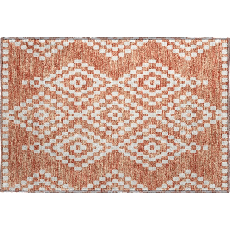Premium Machine Washable Prisco Salmon Rug, Rectangle 1'8" x 2'6"
