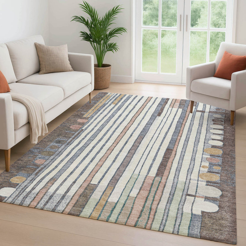 Premium Machine Washable Mayfield AMF2189 geometric Rug, 10' x 14', Brown