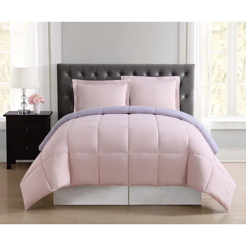 Twin Blush and Lavender Reversible Microfiber Comforter Set