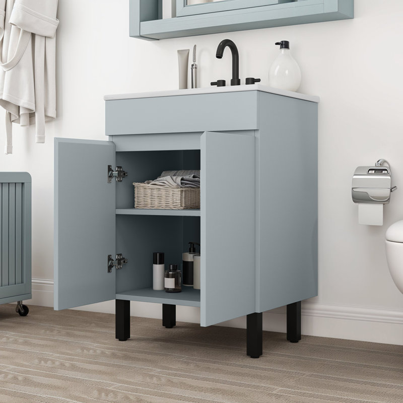  24" Bathroom Vanity With Ceramic Sink, Gray