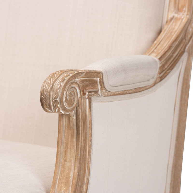 Forte Traditional French Accent Chair in Wood & Light Beige, 33.16'' H X 25.13'' W X 21.72'' D