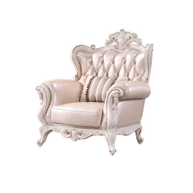Fauteuil en cuir véritable capitonné European Light Luxury