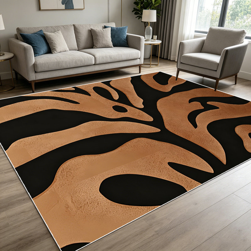 1PC Abstract Black and Brown Organic Leaf Pattern area rugs for Living Room, Soft and Comfortable, Suitable for all seasons, easy-to-maintain, machine washable Indoor floor mat, Under Table Farmhouse suitable for dining table, bedroom, entryway,
