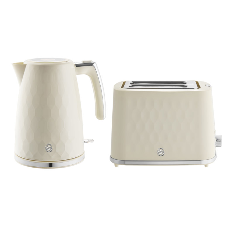 Swan Hexton Kitchen Set, 1.7L Rapid Boil Kettle, 3000W, and 2 Slice Toaster with 7 Browning Levels, Stainless Steel