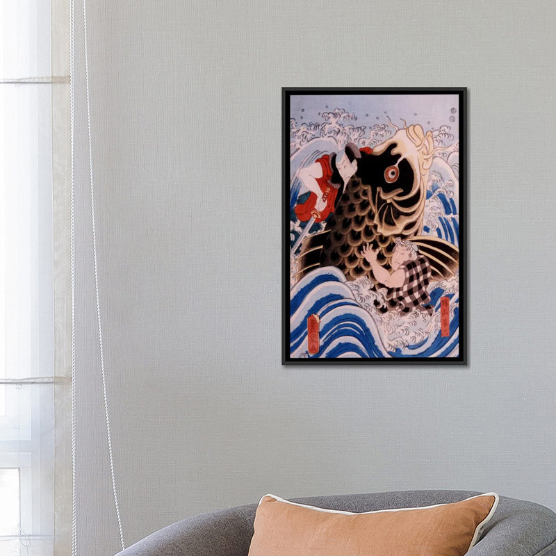 «Samourai japonais», impression sur toile tendue, H 26 po x l 18 po x P 1,5 po, Toile avec cadre noir, Pas de tapis