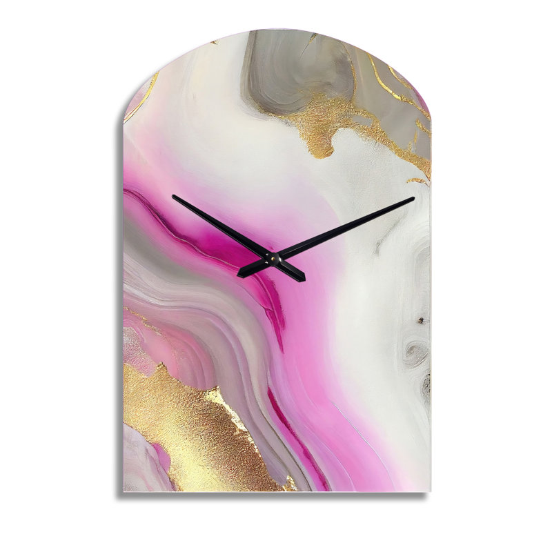 Horloge murale abstraite en marbre rose et doré II, Moyenne