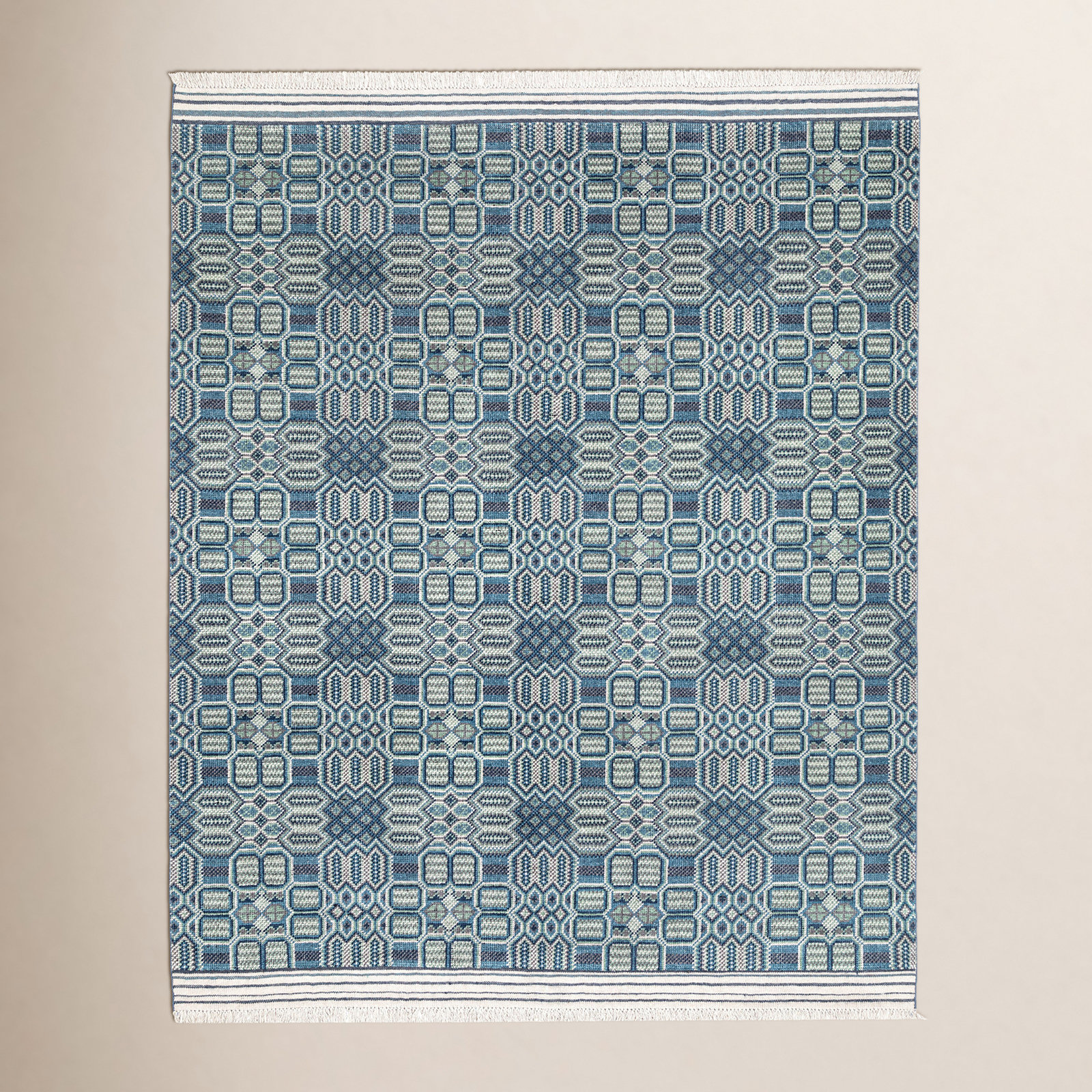 Albie Green Hand-Knotted Geometric Rug, Rectangle 7'6" x 9'6"