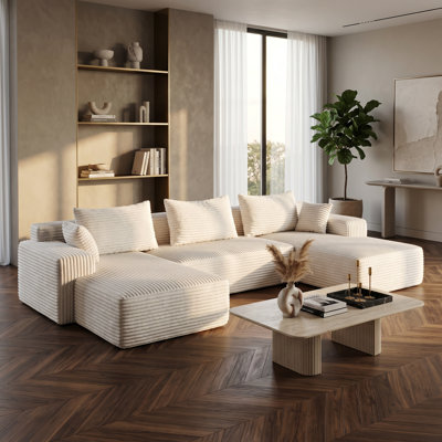 Modular Sectional Sofa, No Assembly Compressed Foam Couch With Chenille Upholstery, Modern Low-Profile Living Room Sofa