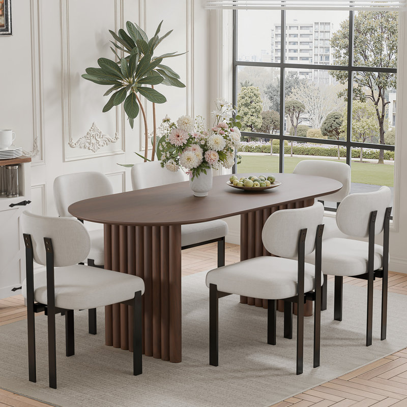 Collado 6 - Person Soild Wood Double Pedestal Dining Sets,   , Walnut
