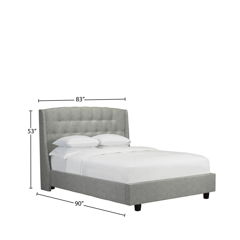 Lit plateforme tapissier Stonec chiffre, Velours - Argenté, Très grand