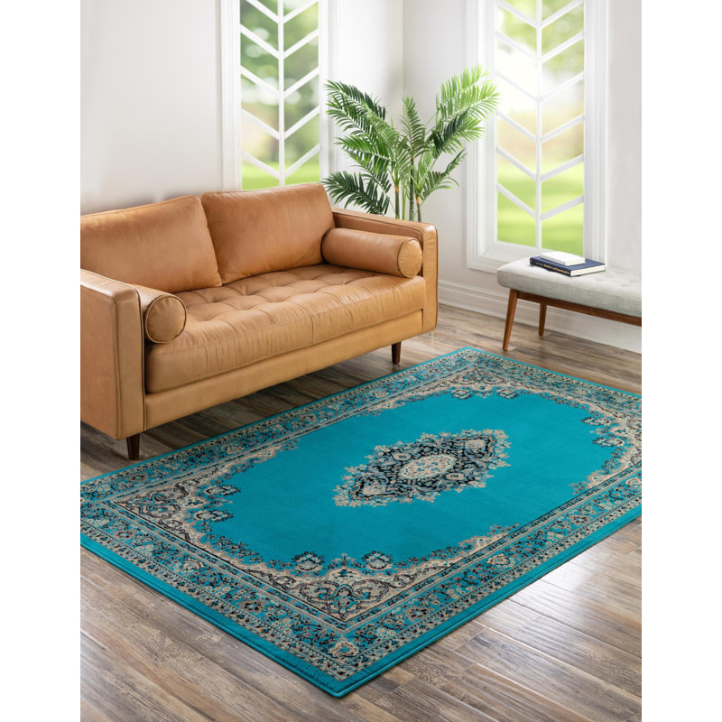 Tapis oriental noir Balthrop, Rectangle 6 pi x 9 pi, Turquoise