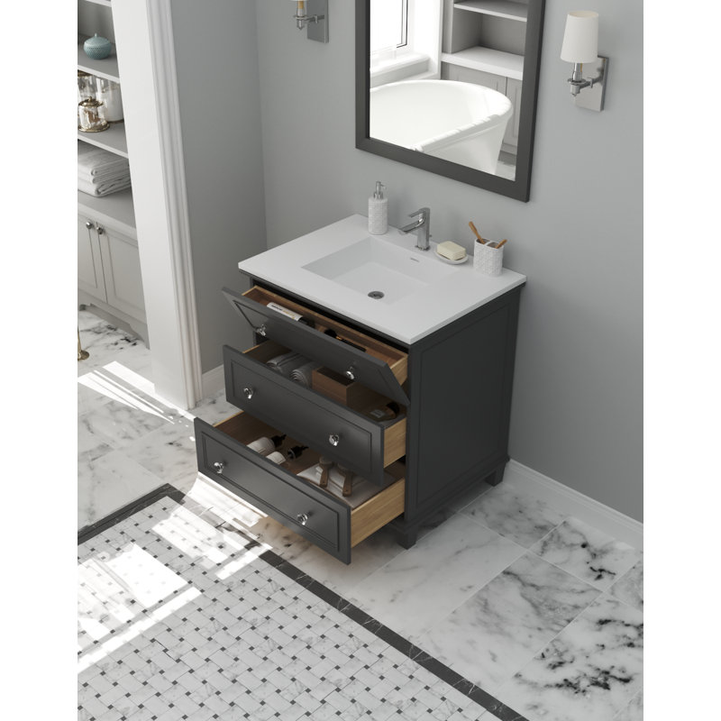 Ensemble de meuble-lavabo simple 30 po Medina, Blanc mat, Gris érable