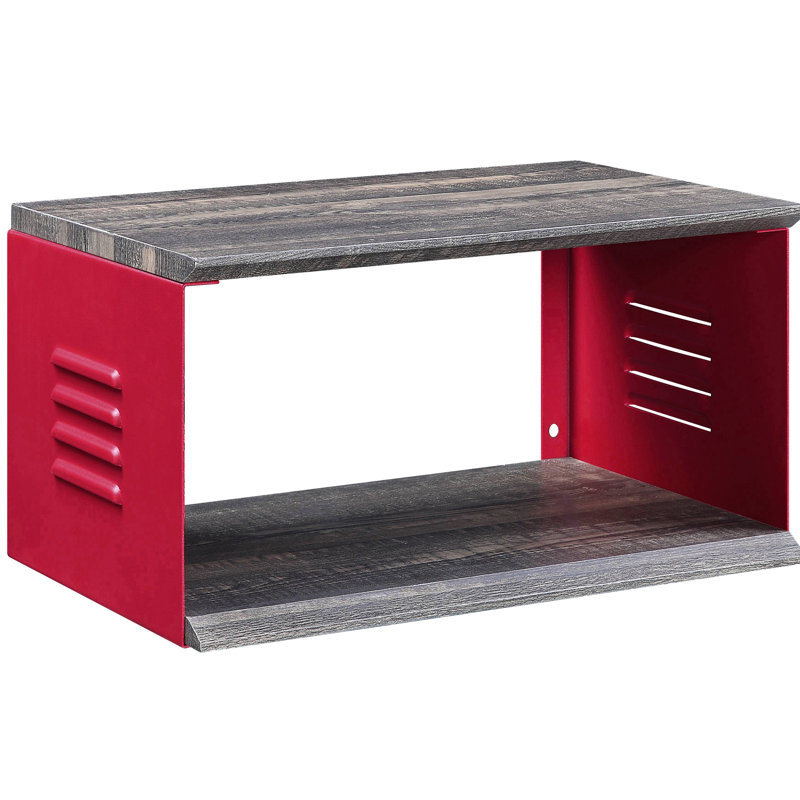 Red Accent Table With Metal And Wood Mixture For Living Space Rectangular Combined Materials Home Decor