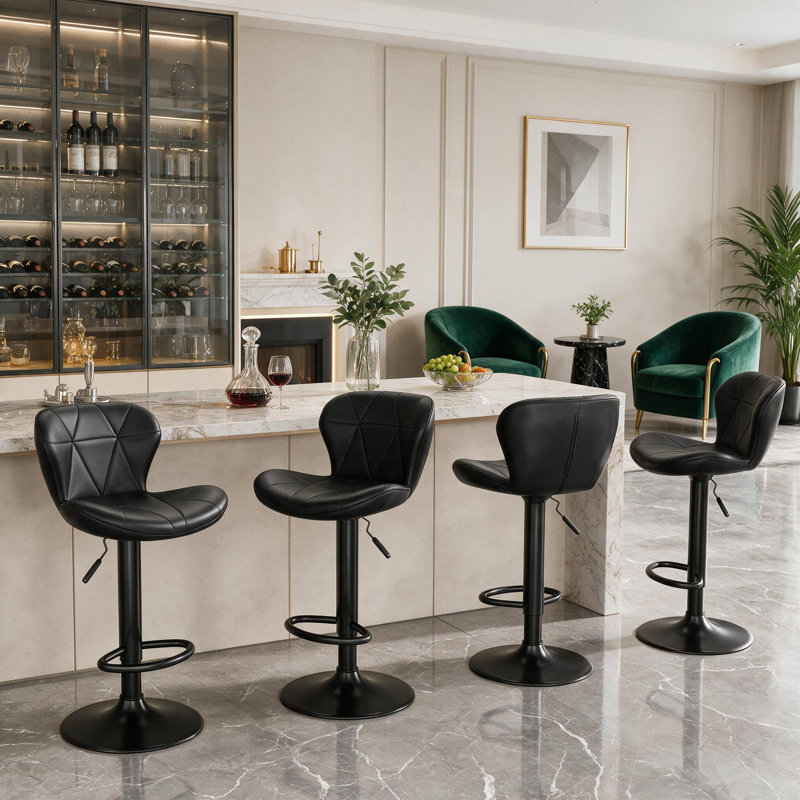 Bar Stools Set Of 4, Adjustable Pu Leather Swivel Barstools,Counter Stools With Back And Footrest,Counter Height Barstools For Bar, Kitchen,Dining,Entertainment Center,Black