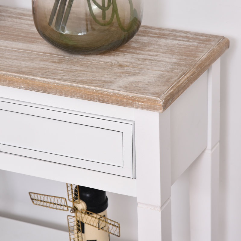 Table d'entrée avec console de style moderne avec tiroir et tablettes, construction robuste et grand rangement, blanc