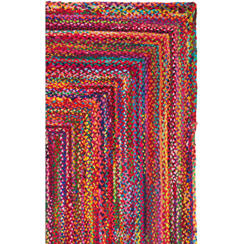Tapis rouge / orange / jaune en coton noué à la main Fiqueroa, Rectangle 6 pi x 9 pi